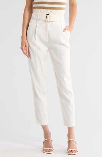 Veronica Beard Sofia Belted Linen Blend Tapered Ankle Pants