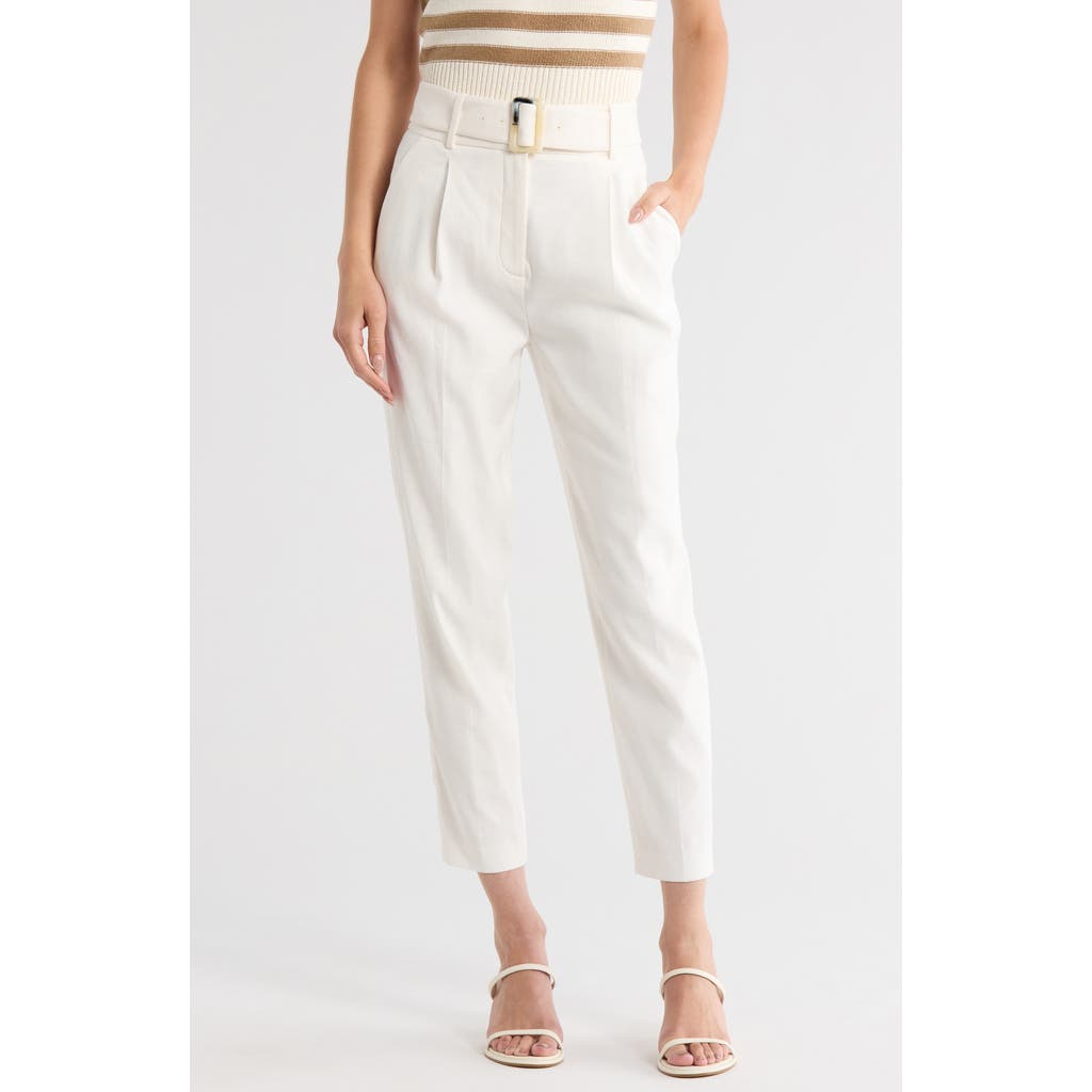 Veronica Beard Sofia Belted Linen Blend Tapered Ankle Pants In White