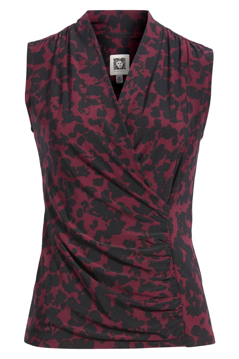 Print Faux Wrap Sleeveless Top, Alternate, color, BAROLO/ ANNE BLACK