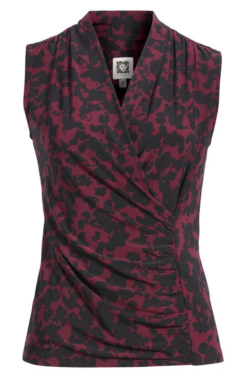 Print Faux Wrap Sleeveless Top