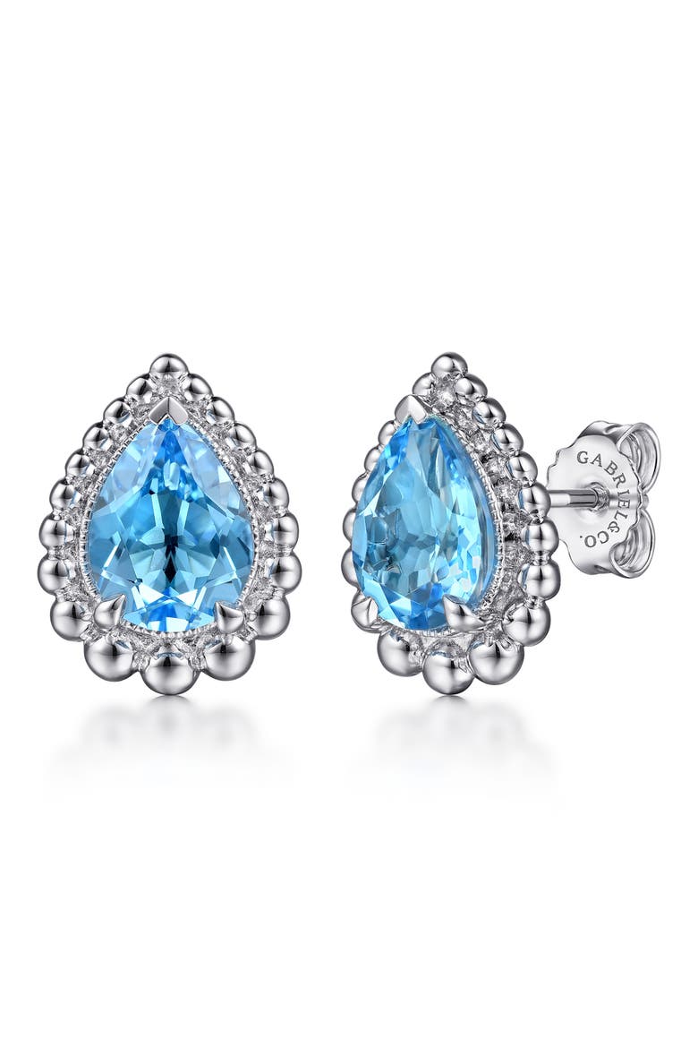 Blue Topaz Stud Earrings, Main, color, STERLING SILVER