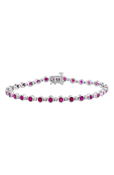 Sterling Silver Ruby and Diamond Bracelet