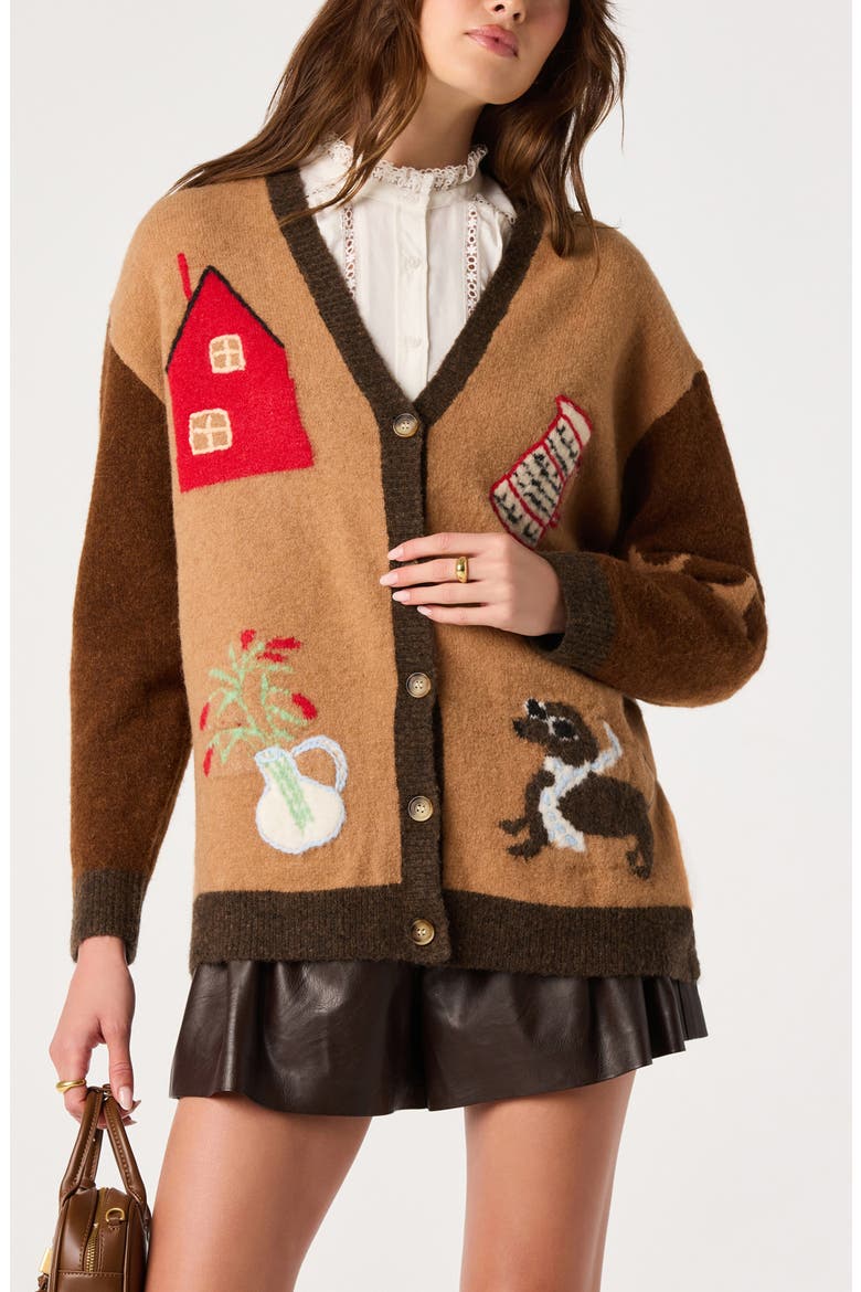 Rosalinda Intarsia Cardigan, Alternate, color, CAMEL BROWN