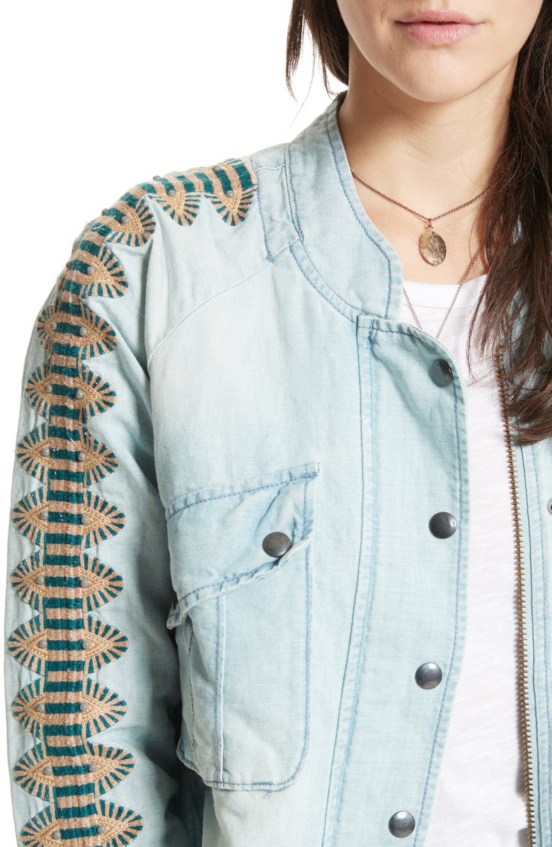 Free People Embroidered Linen & Cotton Jacket, Alternate, color, 