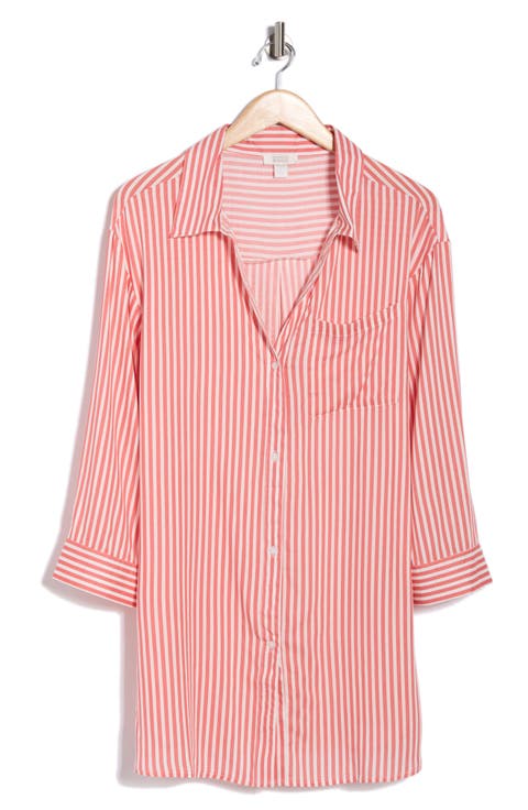 Striped Long Sleeve Cover-Up Shirtdress