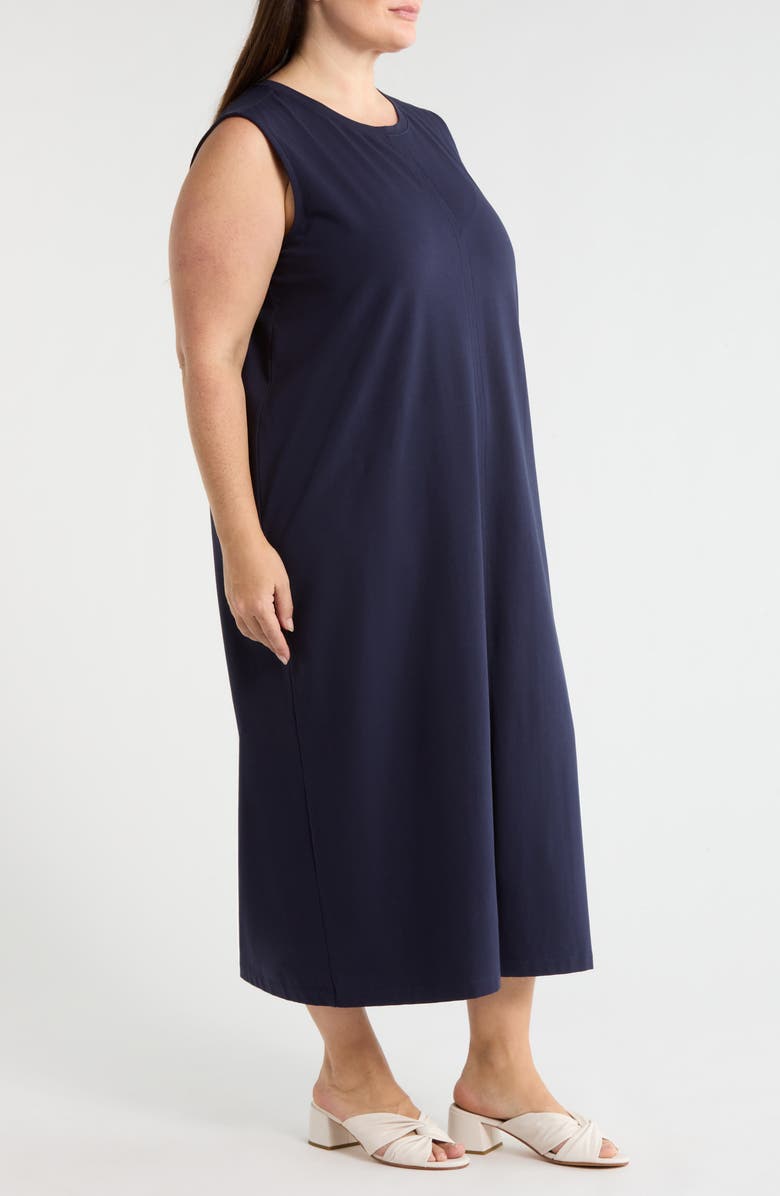 Eileen Fisher Sleeveless Stretch Cotton Jersey Midi Dress, Alternate, color, Ink