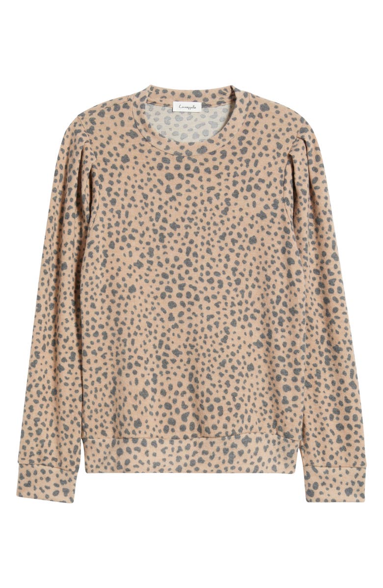 Loveappella Pleated Long Sleeve Brushed Jersey Top, Alternate, color, Blush/ Charcoal