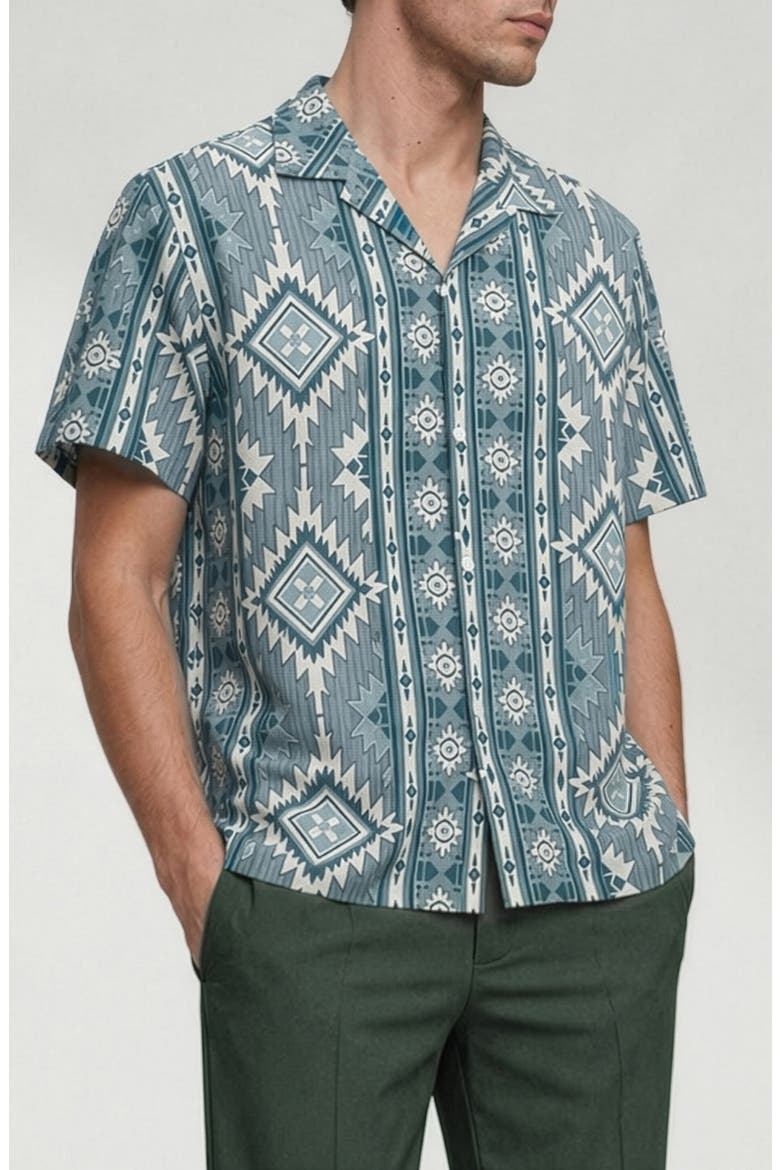 Percy Geo Print Camp Shirt, Alternate, color, BLUE