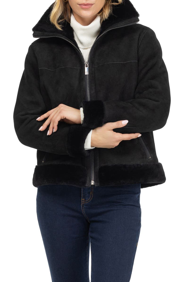 GORSKI Merino Genuine Shearling Zip Jacket, Alternate, color, Black