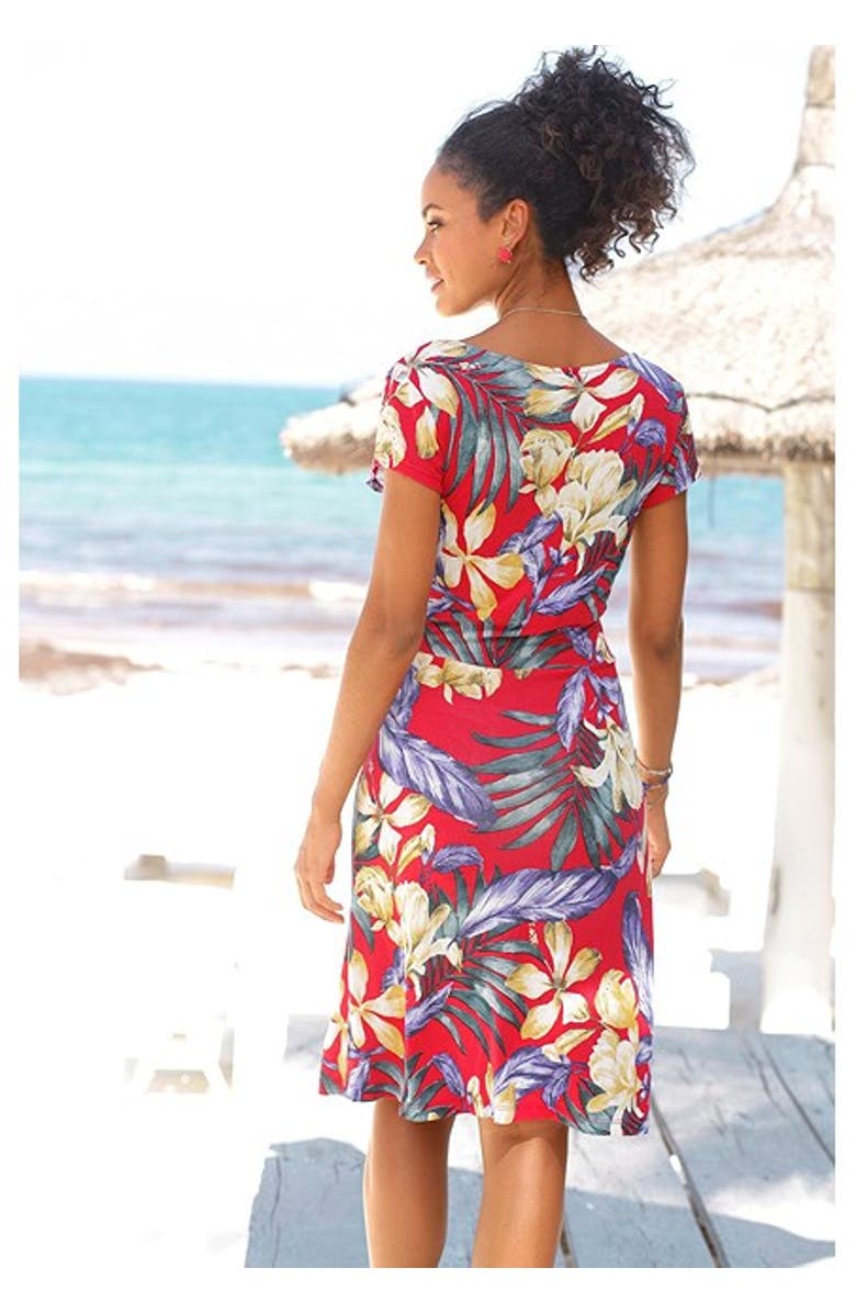 LASCANA Women's Pattern V-Neck Dress, Alternate, color, Red Multi