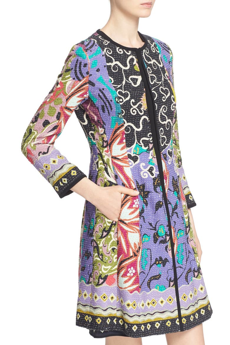 'Floral Patchwork' Textured Coat, Alternate, color, BLUE PURPLE