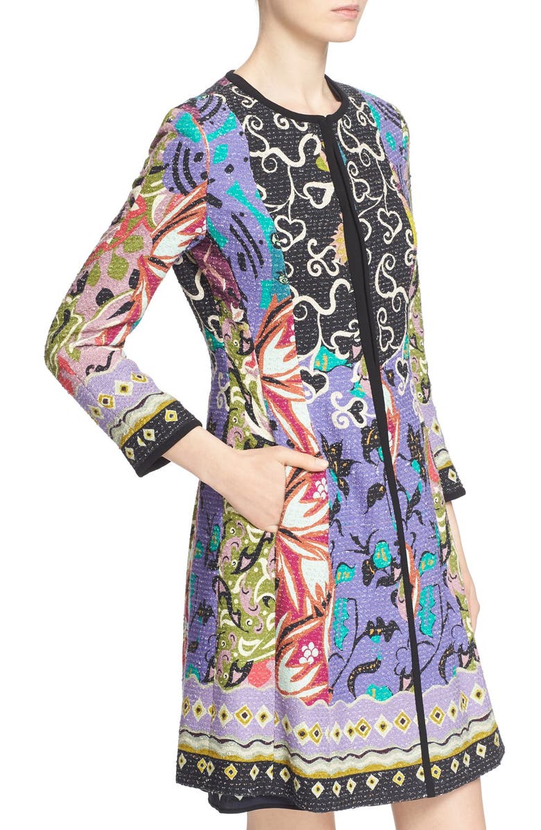 Etro 'Floral Patchwork' Textured Coat, Alternate, color, 