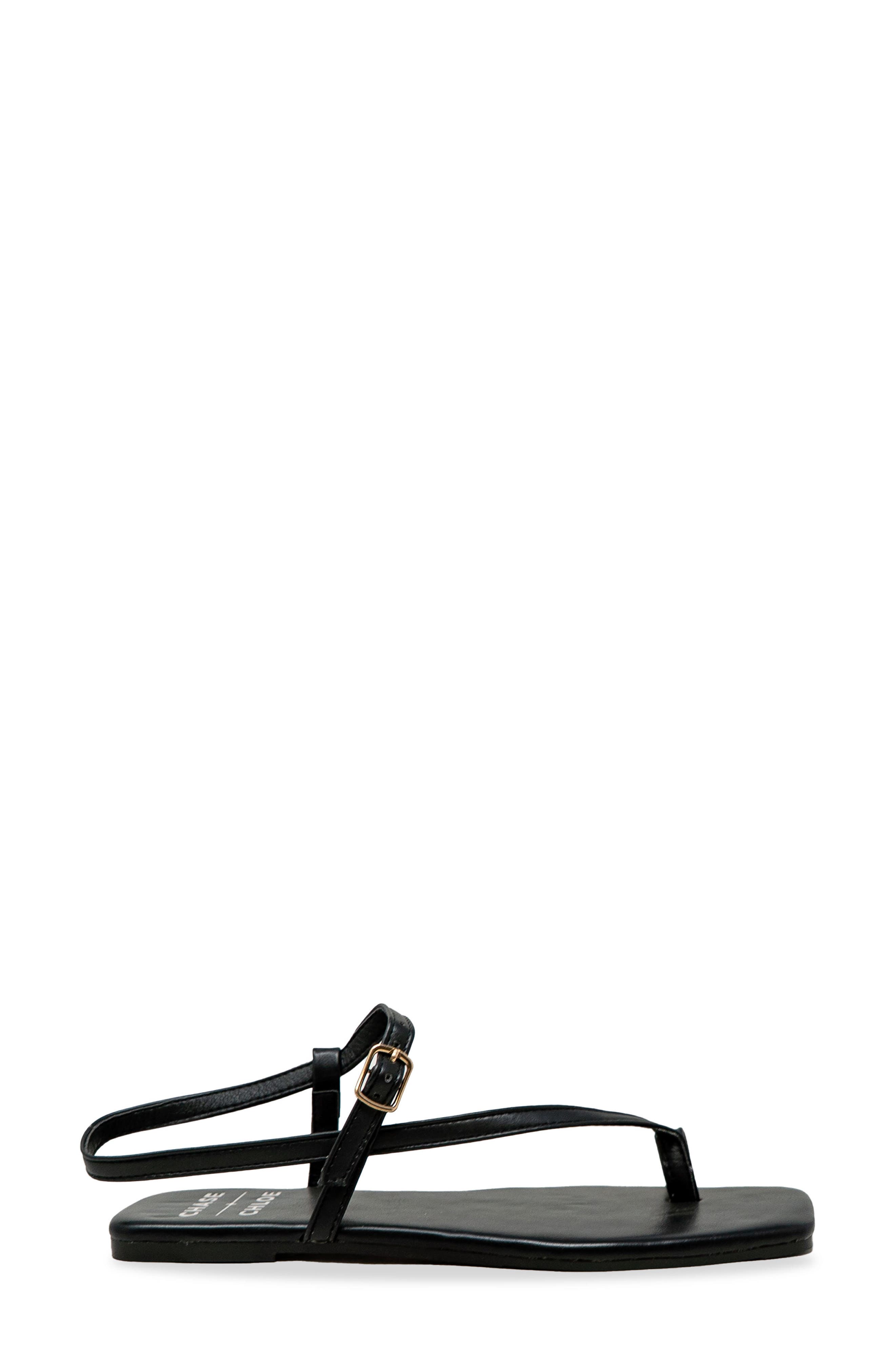 CHASE AND CHLOE Toe Loop Sandal, Alternate, color, Black Pu