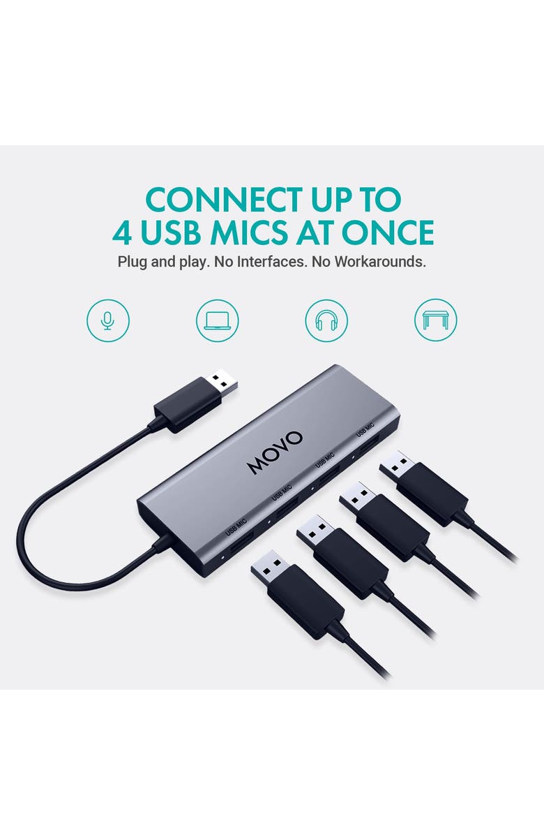 MOVO UMX-1 USB Microphone Hub - Connects 4 USB Microphones to Computers, Alternate, color, Black