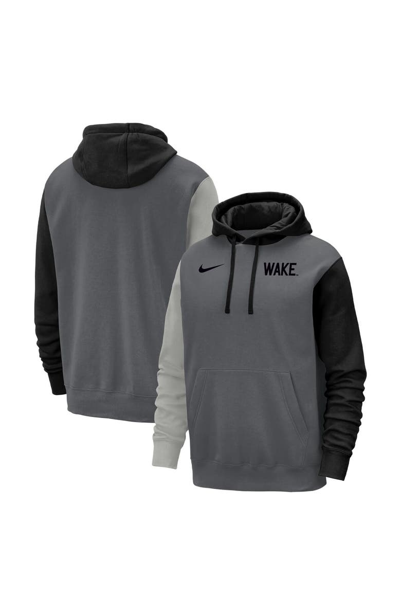 Nike Men's Nike Graphite Wake Forest Demon Deacons Color Block Club Fleece Pullover Hoodie, Main, color,