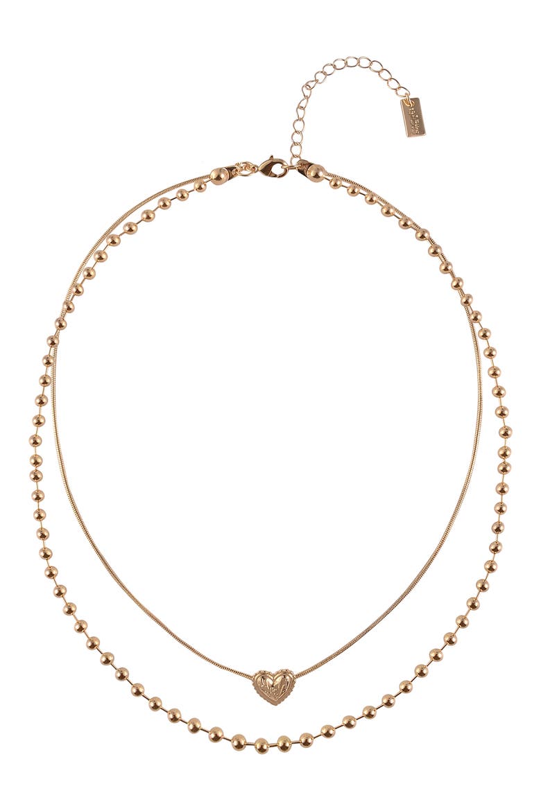 Double Chain Heart Pendant Necklace, Main, color, GOLD