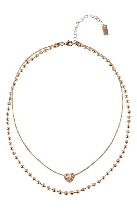 Double Chain Heart Pendant Necklace