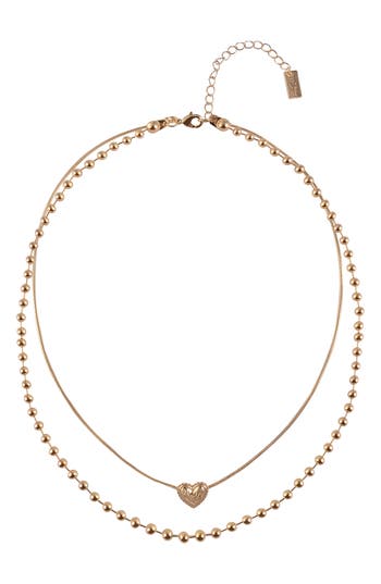 Rachel Rachel Roy Double Chain Heart Pendant Necklace In Gold