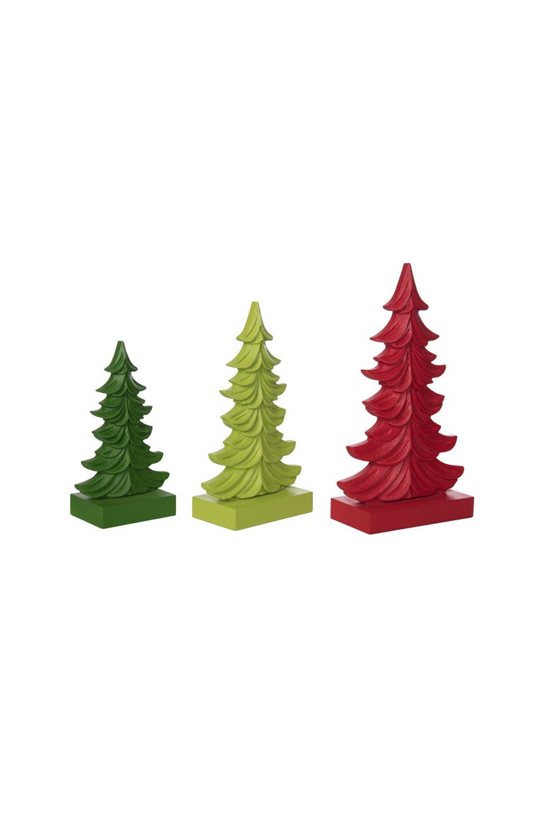 Bright Christmas Tree Table Decor Set of 3 Colorful Sculptures, Alternate, color, Green