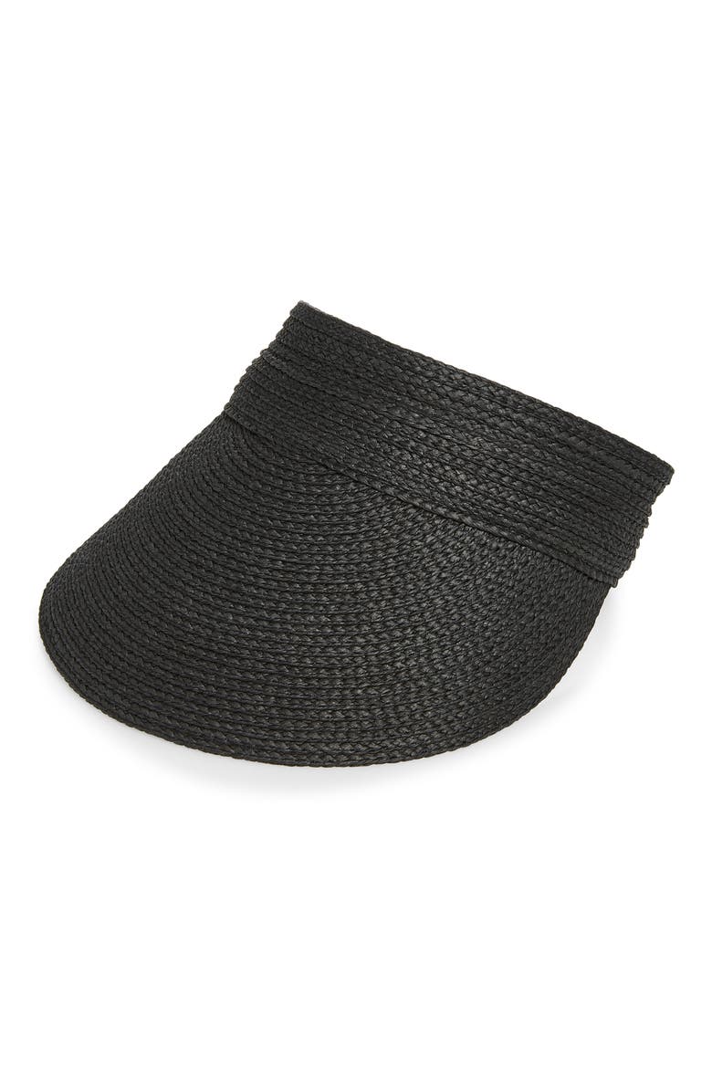 Adjustable Woven Straw Visor, Main, color, BLACK