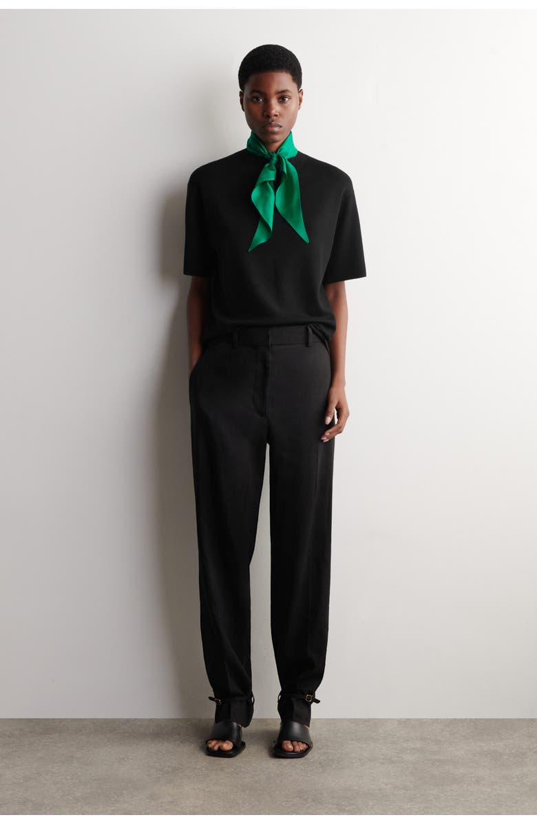 COS Scarf-Detail Merino Wool T-Shirt, Alternate, color, Black / Green