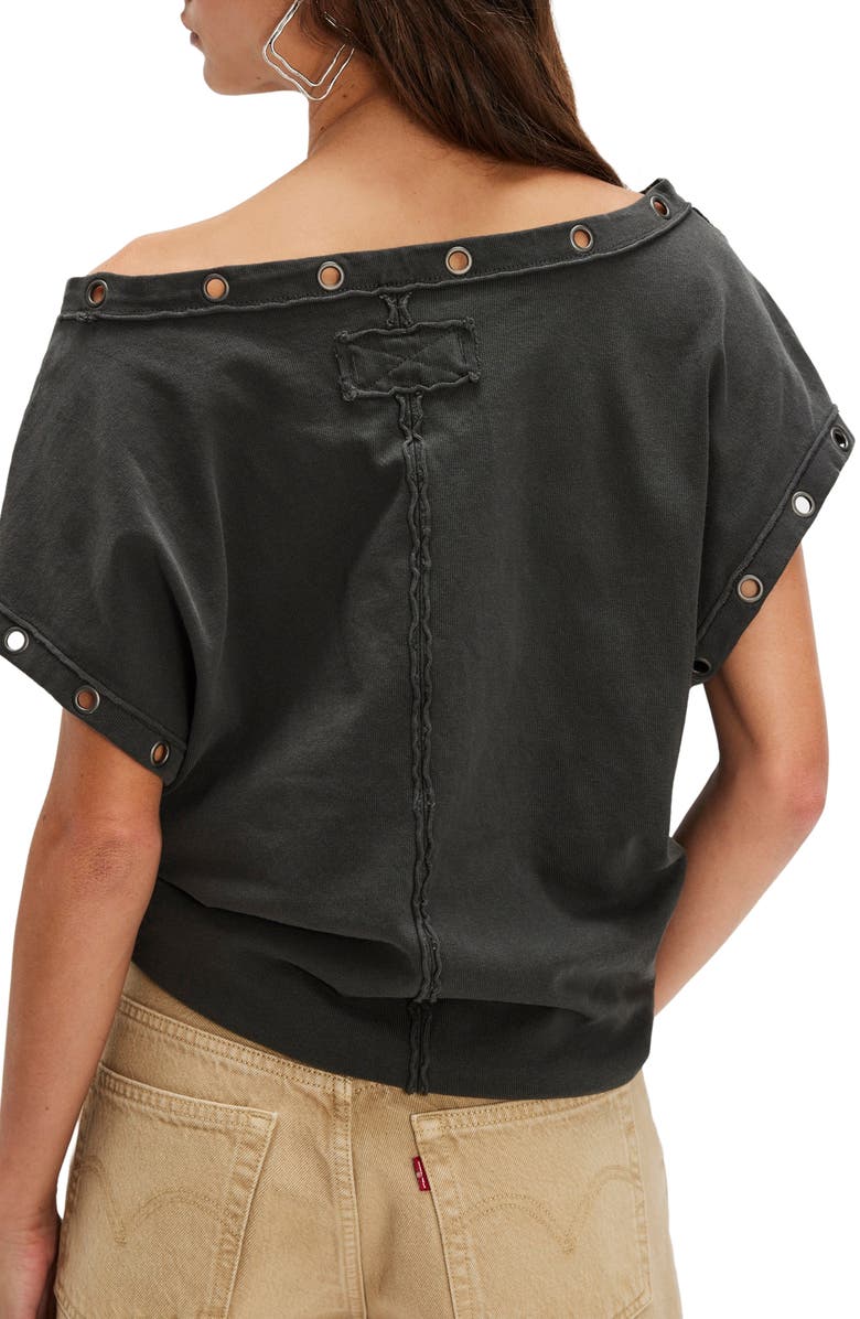 Free People Billie Grommet Off-the-Shoulder Top, Alternate, color, Black