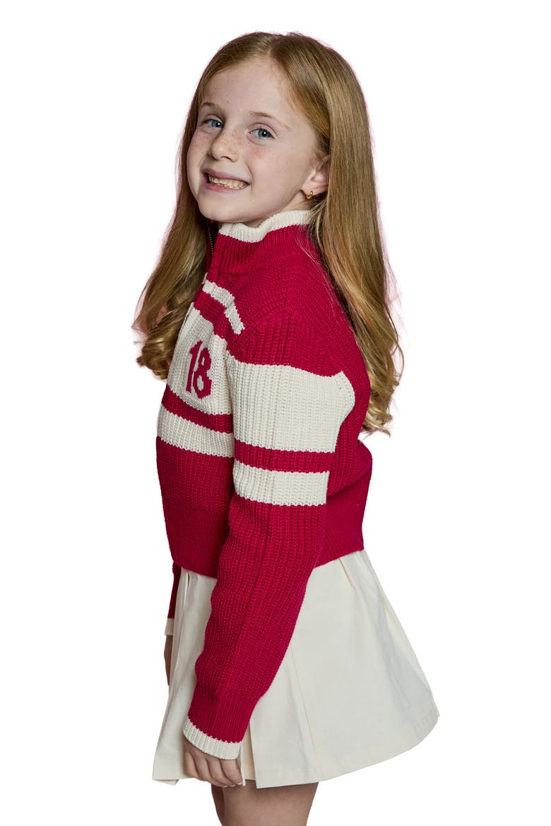 Kids' Rugby Striped Zip Cardigan, Alternate, color, RUBY COMBO