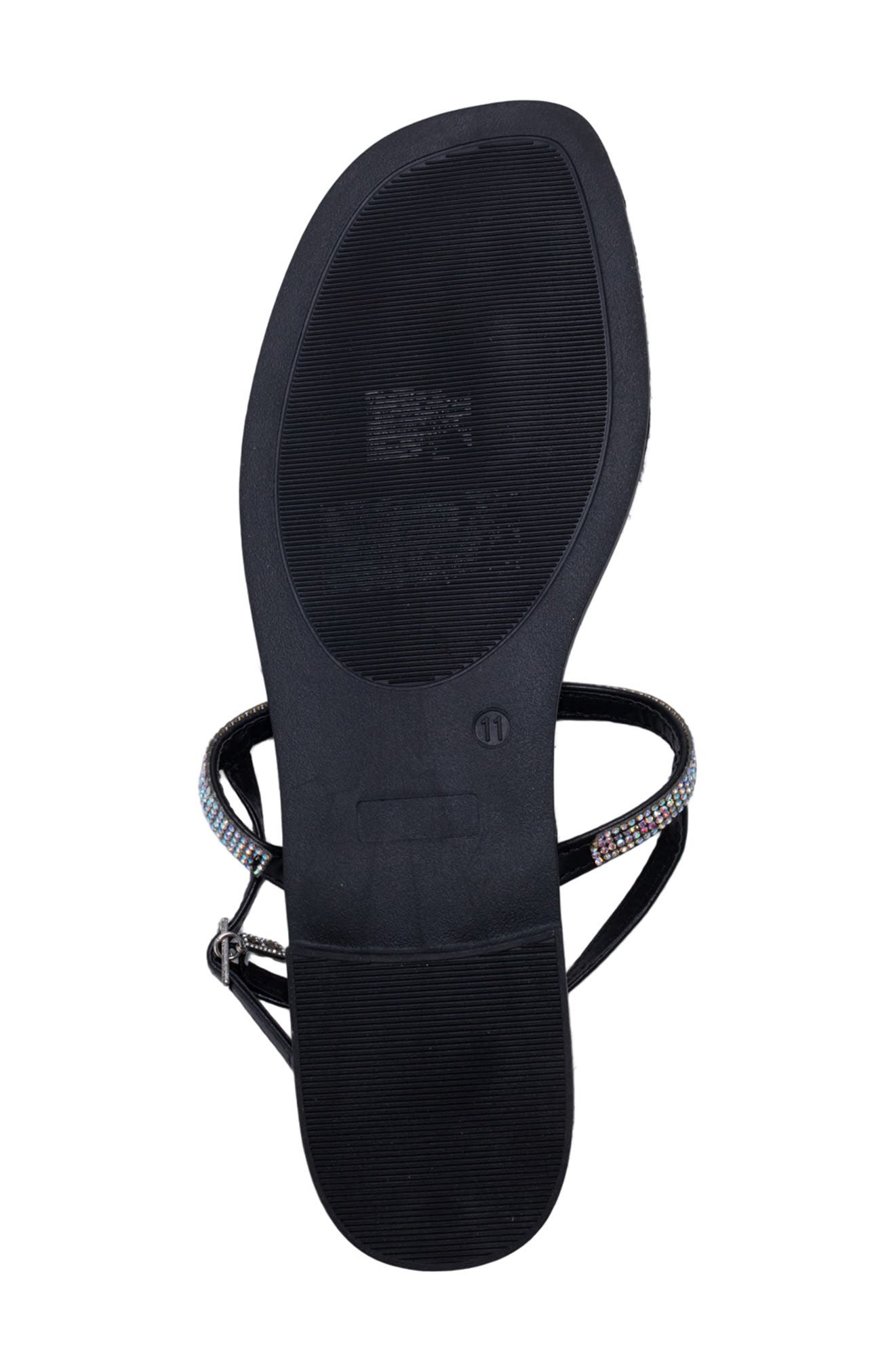 bebe Rhinestone T-Strap Sandal, Alternate, color, Black