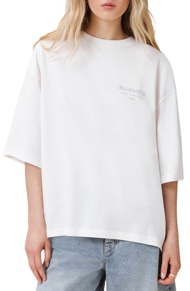 AllSaints Under Amelie Oversize Cotton Graphic T-Shirt, Main, color, White