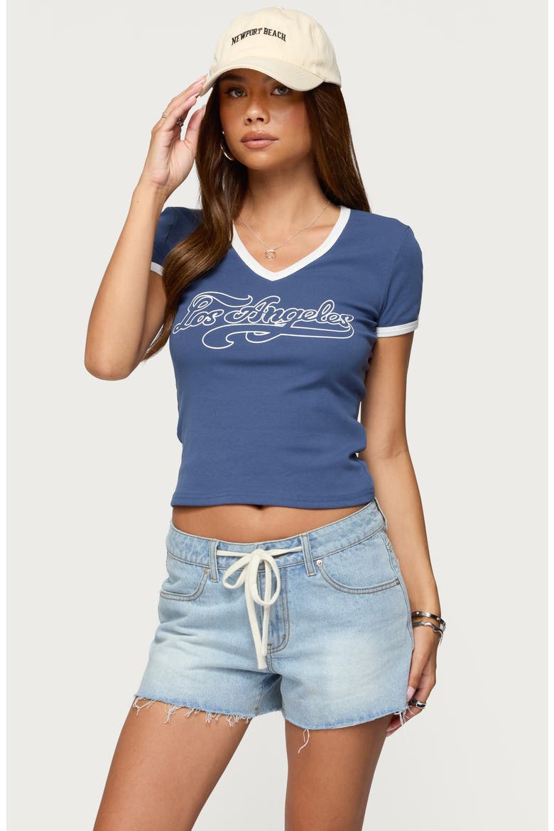 Los Angeles Crop Stretch Cotton T-Shirt, Alternate, color, BLUE