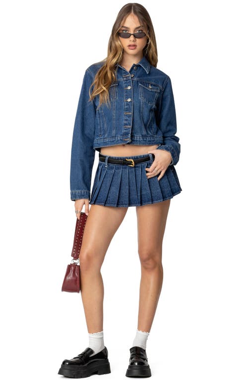 Edikted Zenia Denim Pleated Mini Skort In Dark-blue