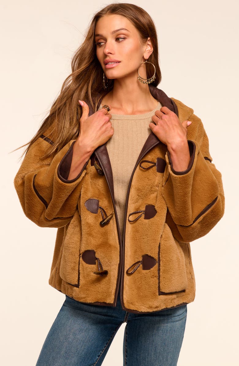 Ramy Brook Lucy Reversible Faux Shearling Hooded Jacket, Alternate, color, Camel