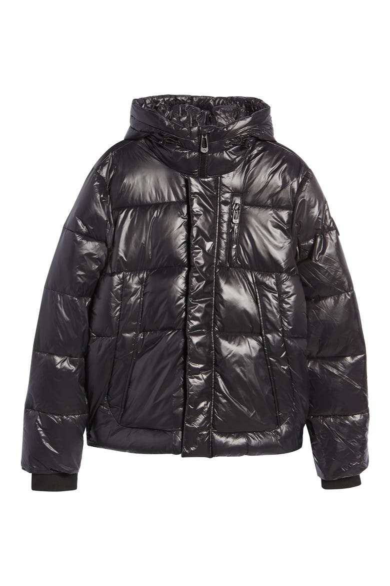 Men's Hank Luxe Shine Puffer Coat, Alternate, color, BLACK