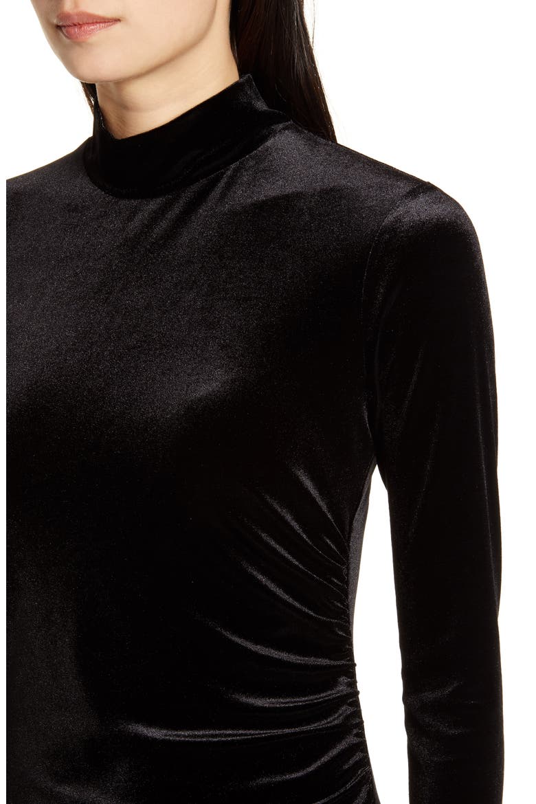 Long Sleeve Mock Neck Velvet Dress, Alternate, color, BLACK