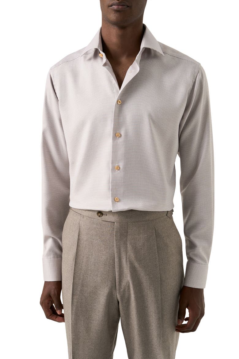 Slim Fit Houndstooth Twill Dress Shirt, Main, color, LIGHT BEIGE