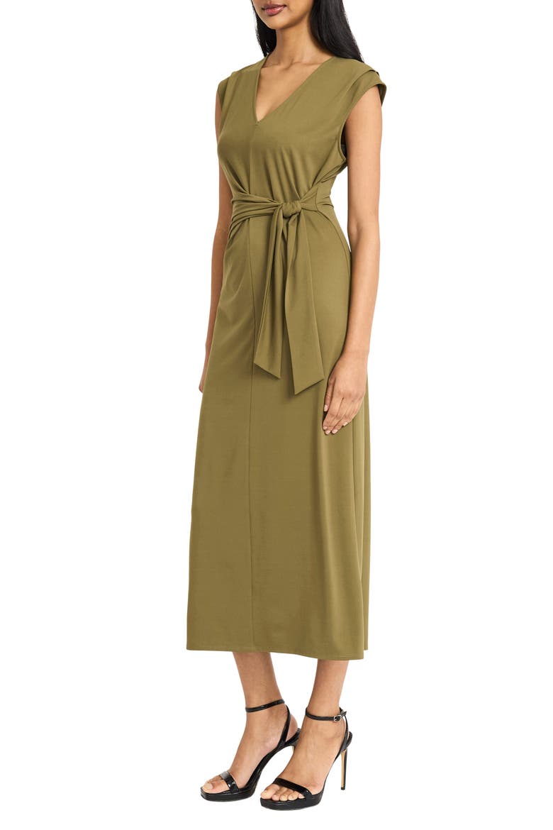 Cap Sleeve Tie Waist Maxi Dress, Alternate, color, OLIVE GREEN