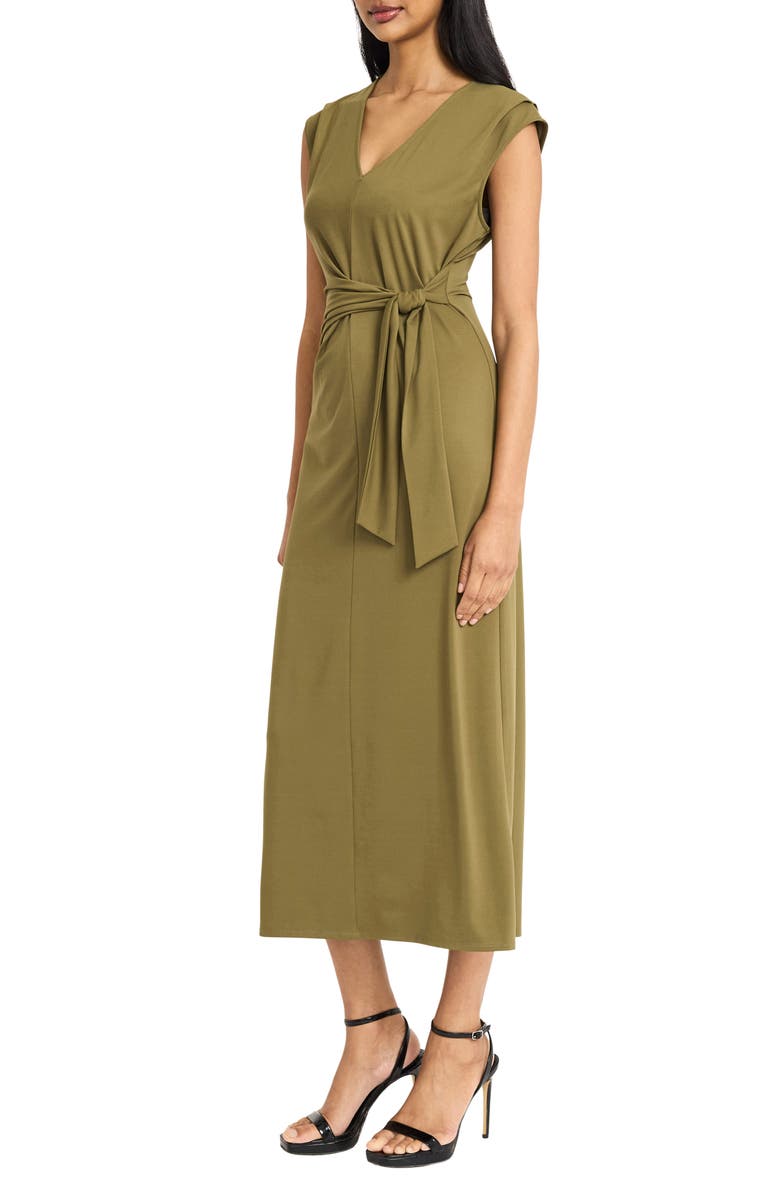 Donna Morgan Cap Sleeve Tie Waist Maxi Dress, Alternate, color, Olive Green