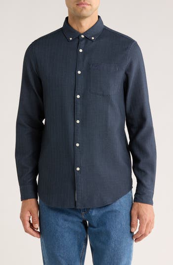 Original Penguin Slim Fit Waffle Textured Button-up Shirt In Blue
