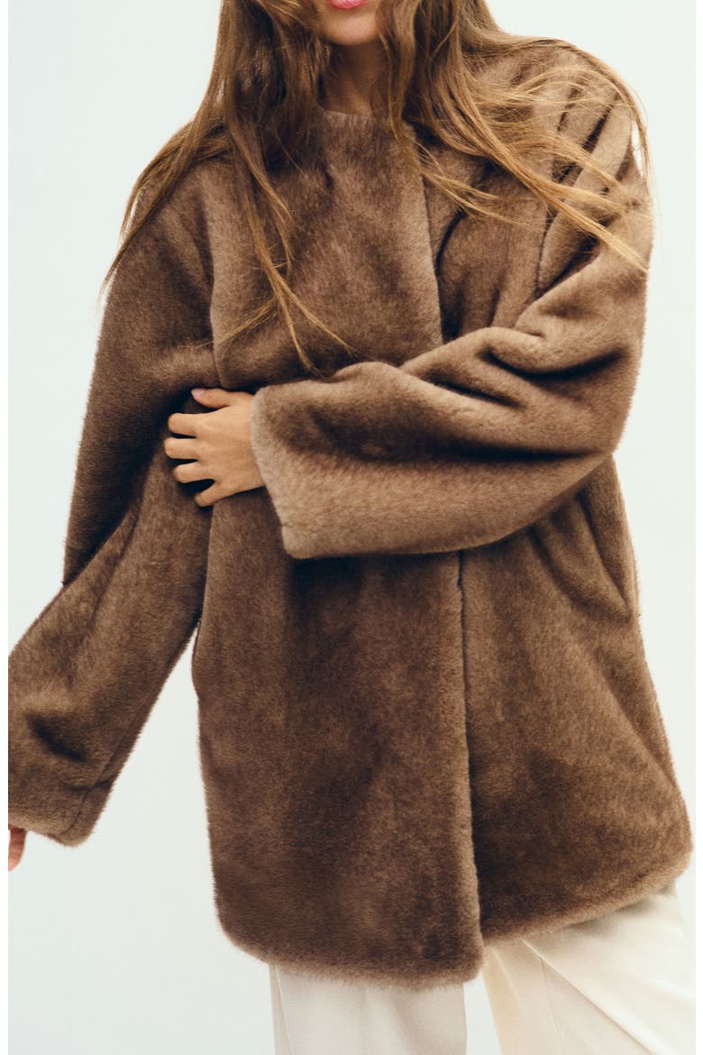 Devin Faux Fur Coat, Alternate, color, TAUPE
