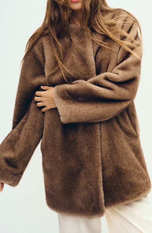 Reformation Devin Faux Fur Coat In Brown