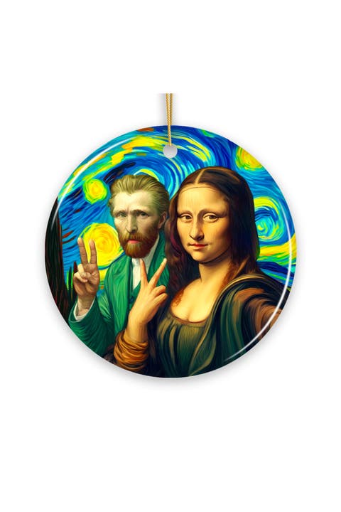 Mona Lisa Van Gogh Starry Night Selfie Ceramic Ornament