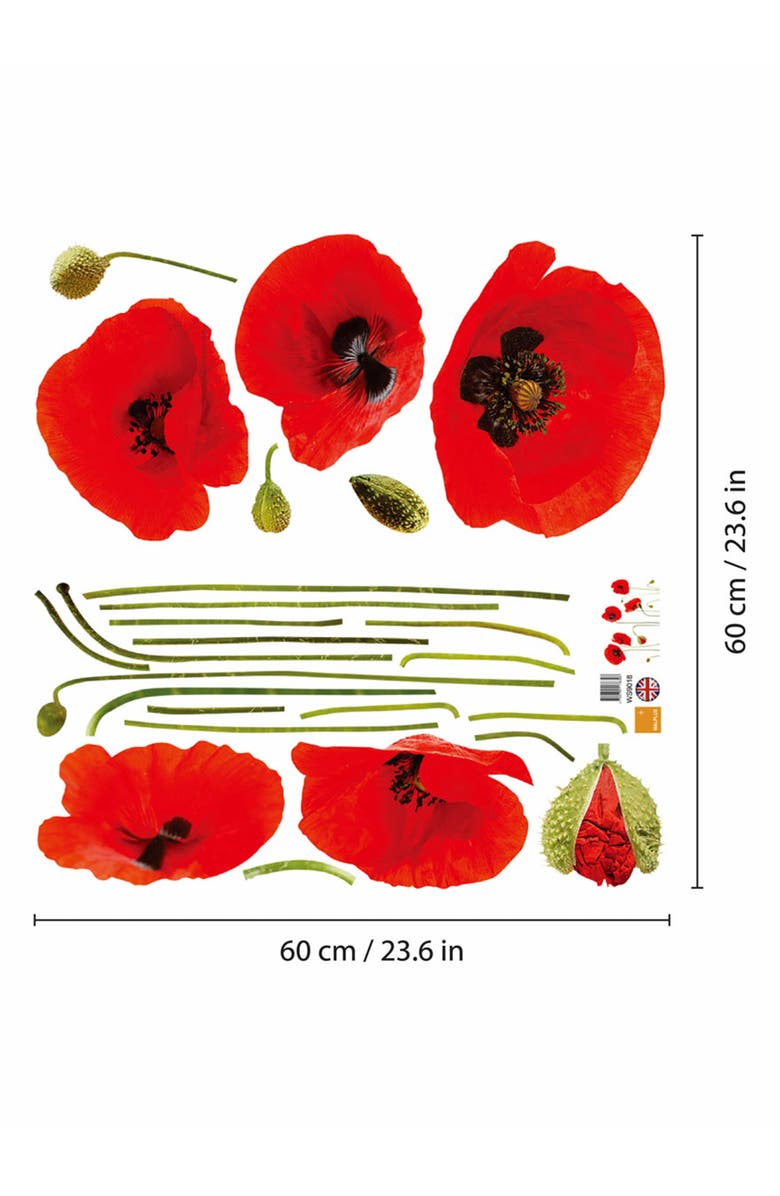 WALPLUS Red Poppy Flower 2-Piece Wall Decals, Alternate, color, Black/ Red/ Green
