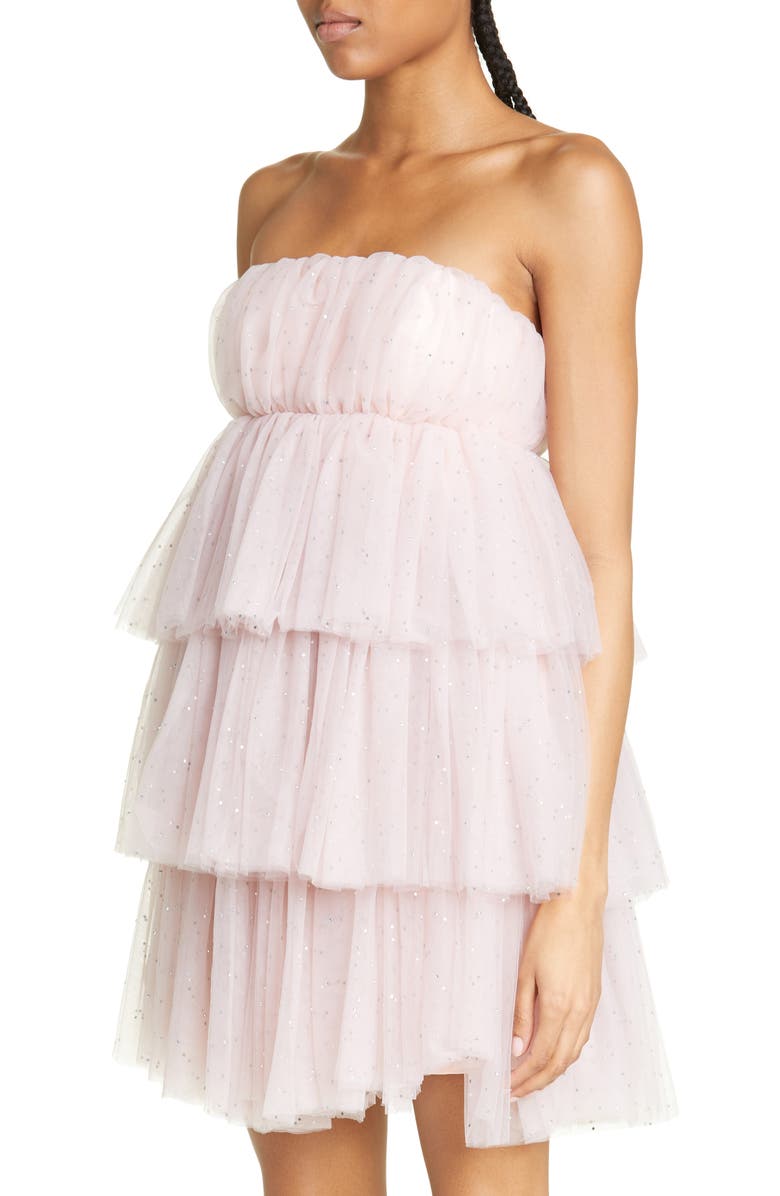ROTATE Crystal Embellished Tiered Strapless Tulle Minidress, Alternate, color, 