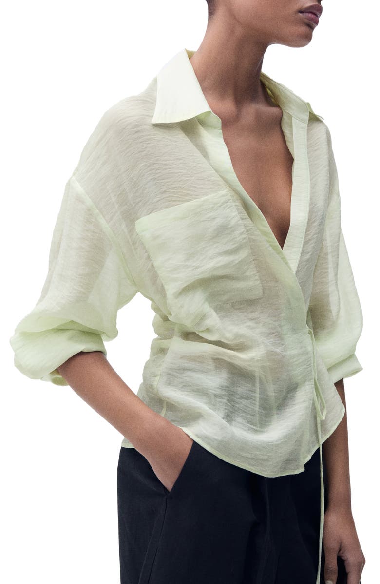 MANGO Side Tie Wrap Top, Alternate, color, Aqua Green