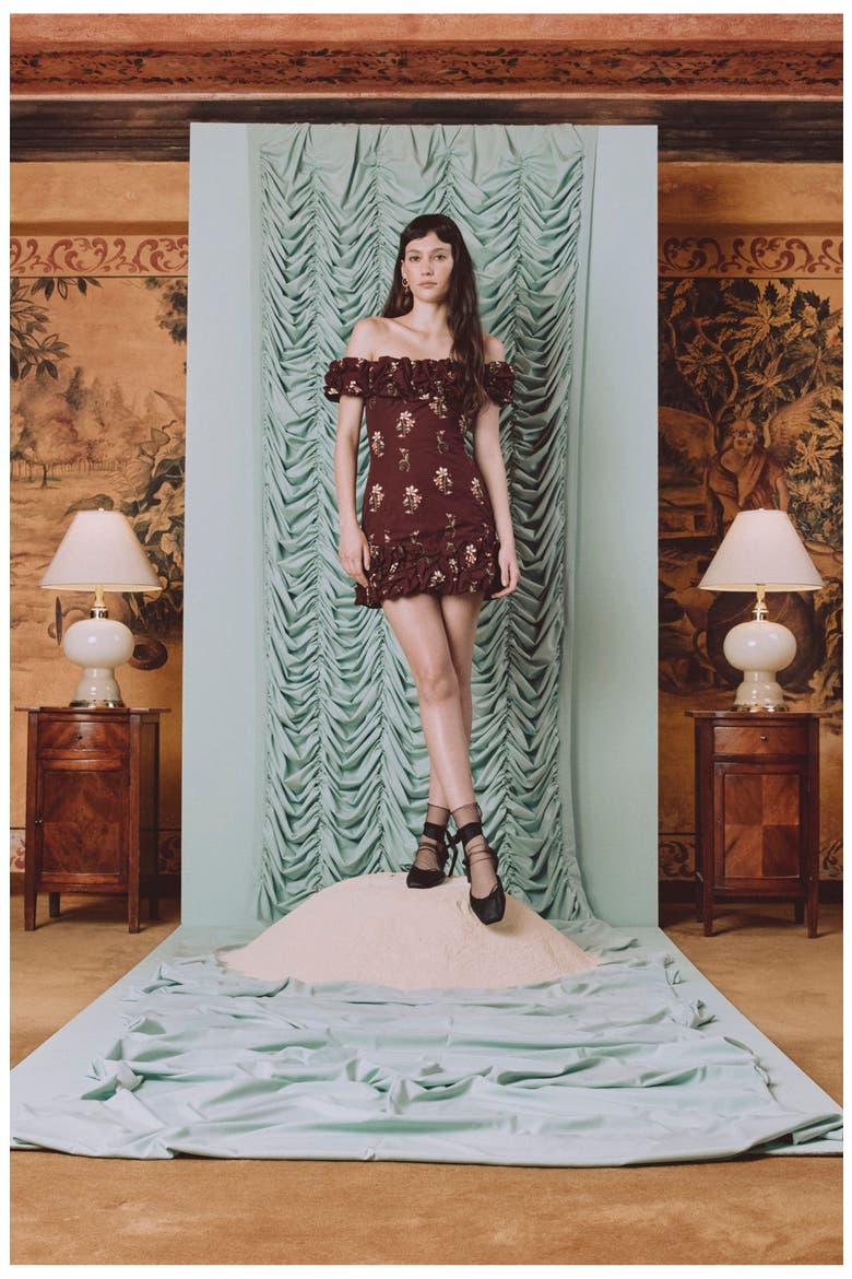 Jardin Noche Mini Dress, Alternate, color, Burgundy