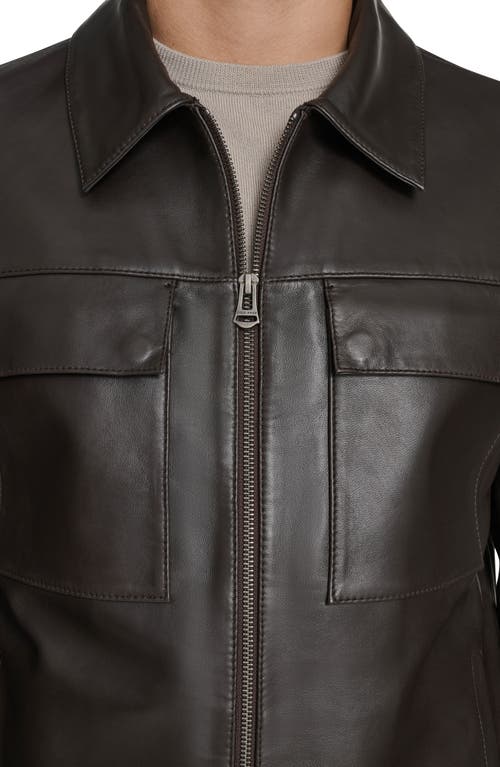 Cole Haan Leather Zip Shirt Jacket In Black