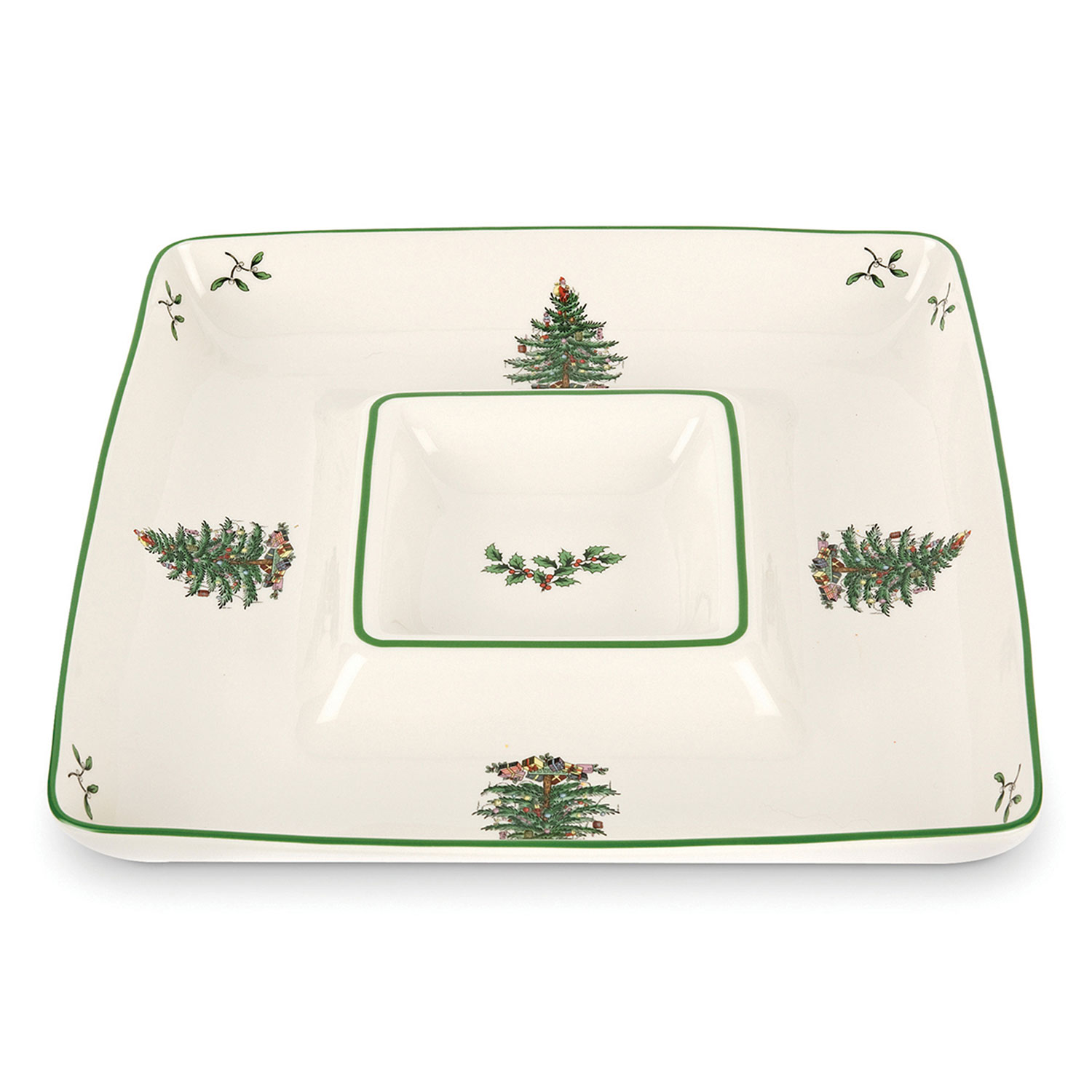 Spode Christmas Tree Square Chip And Dip 12.5