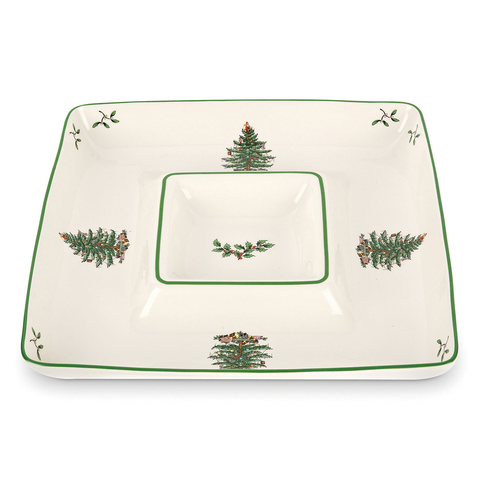 Christmas Tree Square Chip And Dip 12.5"