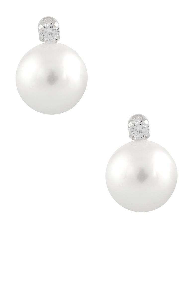 Diamond & 5-5.5mm Freshwater Pearl Earrings, Main, color, NATURAL WHITE