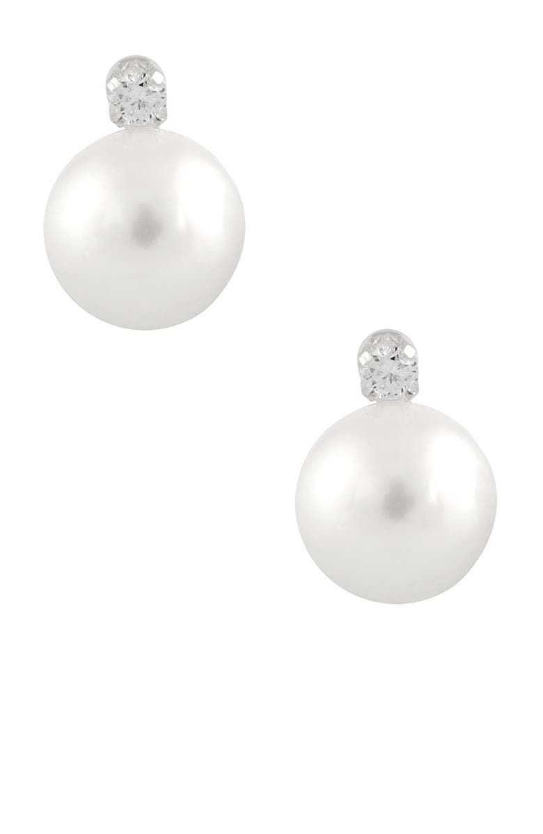 SPLENDID PEARLS Diamond & 5-5.5mm Freshwater Pearl Earrings, Main, color,